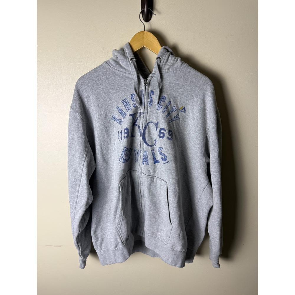 Majestic Kansas City Royals Hoodie Mens‎ M Gray Full Zip Drawstring